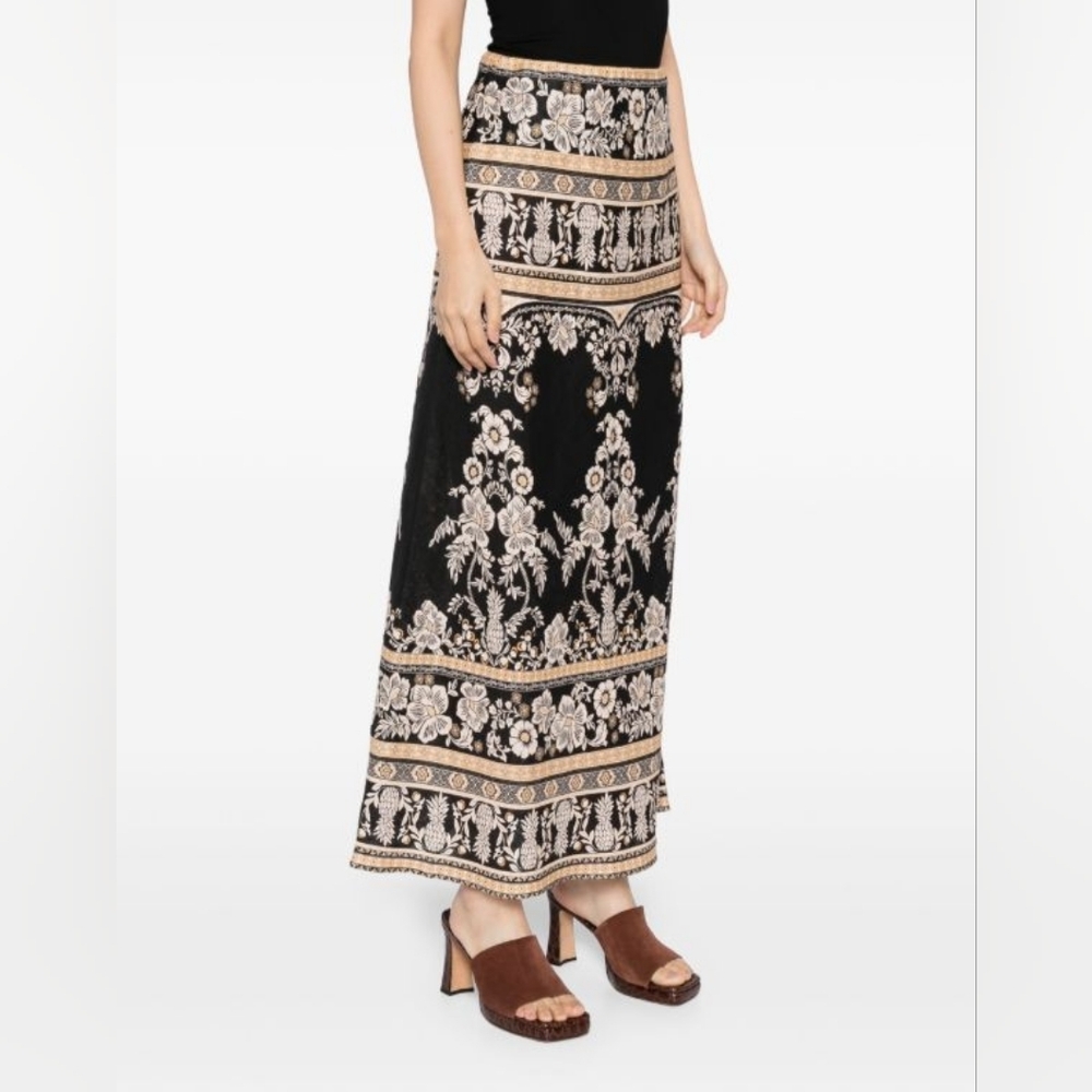 NWT Zimmermann Balance Bias Skirt Black Stamp Linen Floral Tropical US 10